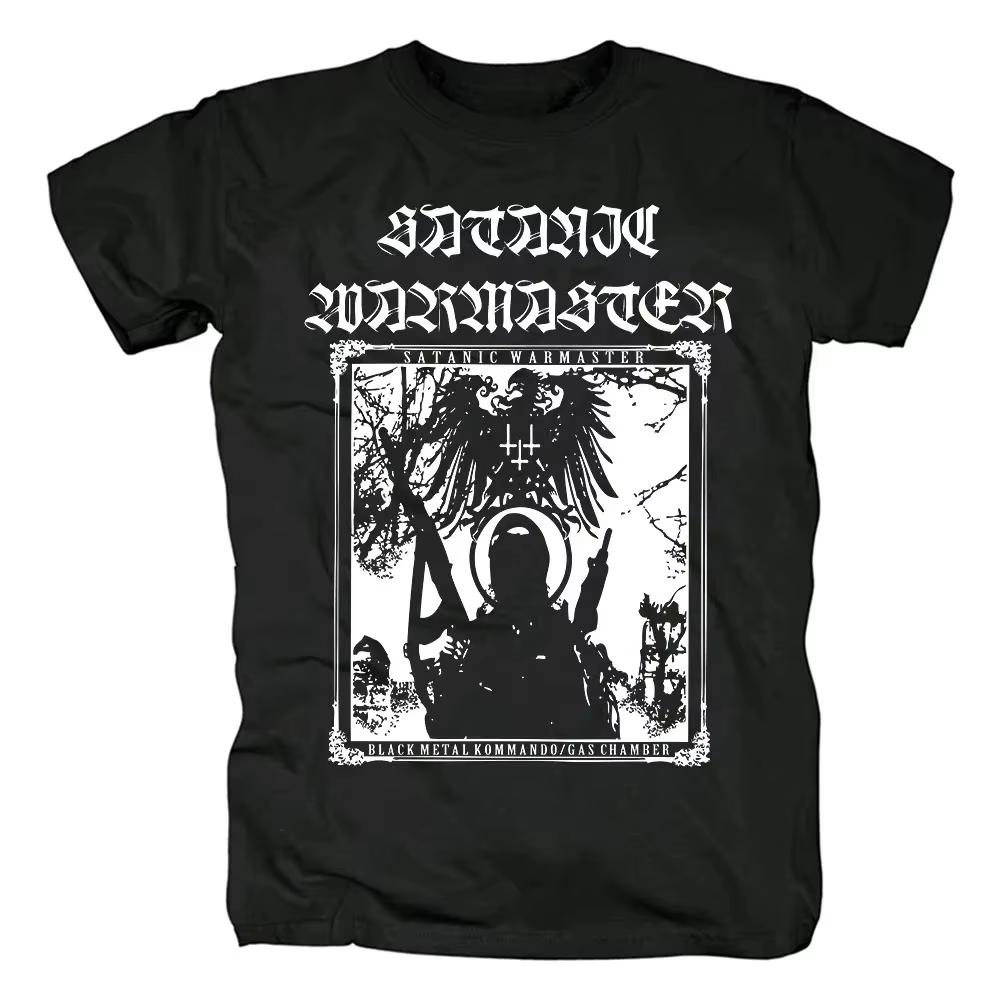 Satanic Warmaster Black Heavy Metal Pánské tričko s krátkým rukávem z čisté bavlny, ležérní vintage topy, harajuku streetwear, volnočasové tričko