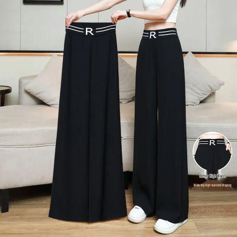 

Plus Size Women s High-Waist Black Wide-Leg Summer Pants 4XL (181-200 jin) чёрный