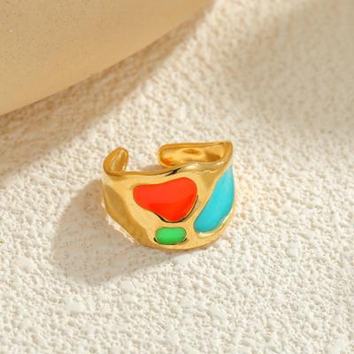 18K Gold Geometrischer Unregelmäßiger Emaille Ring - Vielseitiger Edelstahl Offenes Design