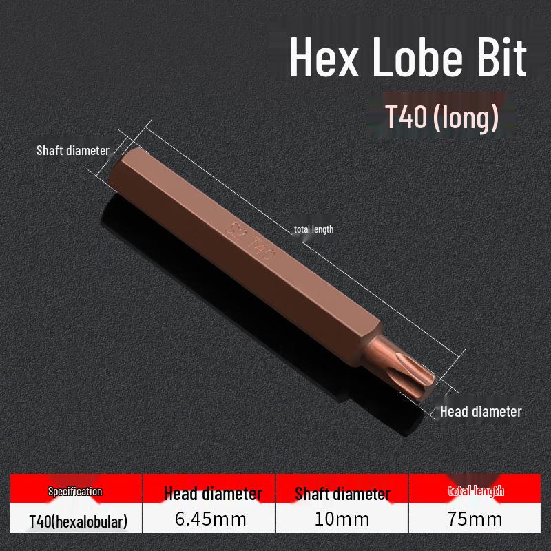 Hexagonal T30 Internal 6-Spline, 12-Point Star Key Socket M10 Tool, T40 Auto Repair.