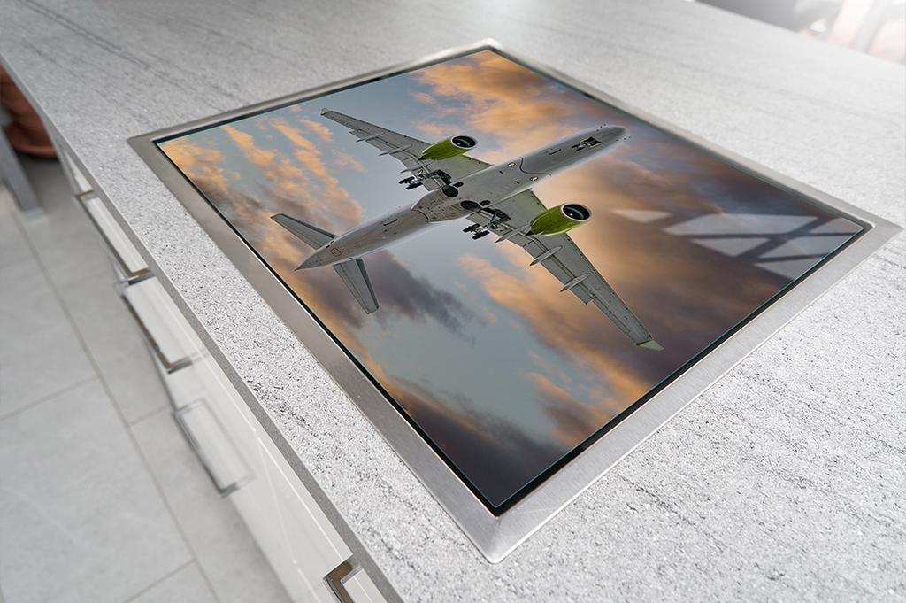 GLAS-KOCHFELD-SCHUTZPLATTE 70x52 FLUGZEUG