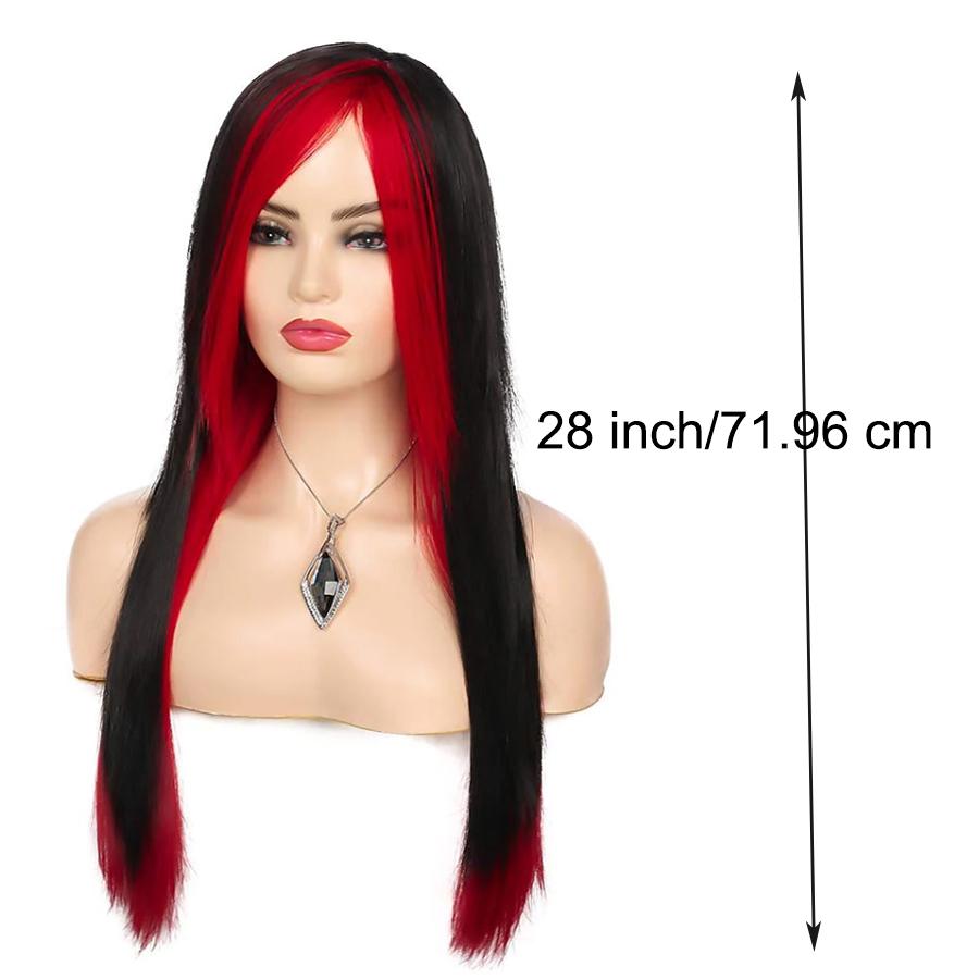 HAIRJOY Synthetische Haar Pruiken voor Vrouwen Lange Rechte Pruiken Zwart Rood Grappige Pruiken voor Dagelijks Kostuum Feest Cosplay Pruik