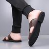Men Black Leather Slippers Handmade Simple Flats Summer Brown Roman Sandals Open Toe Beach Shoes Plus Size