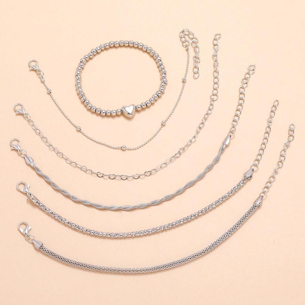 Snake Chain Bracelet Set: Hip-Hop Style with Heart Thorn Design - 6 Pieces
