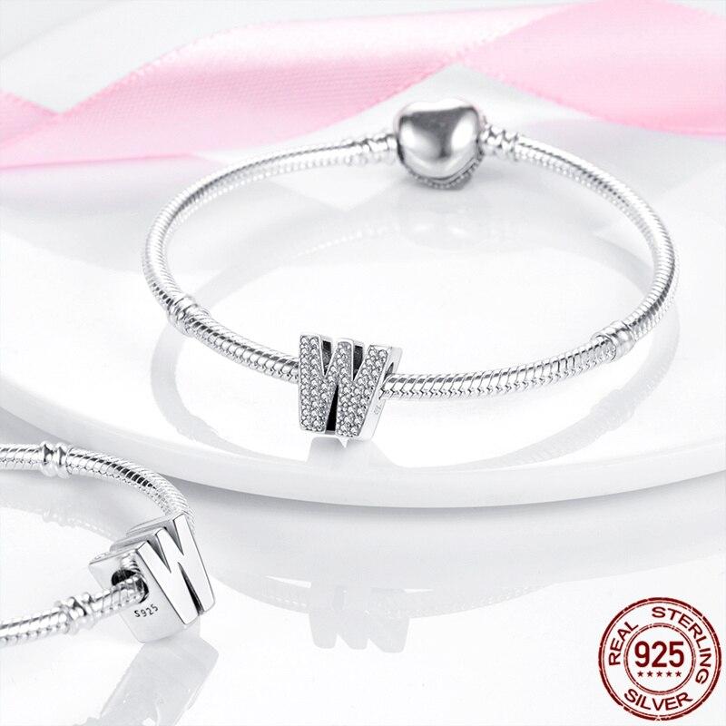 100% Real 925 Sterling Silver Letter Alphabet A-Z Charm Name Bead Fit  Bracelet Pendant Jewelry