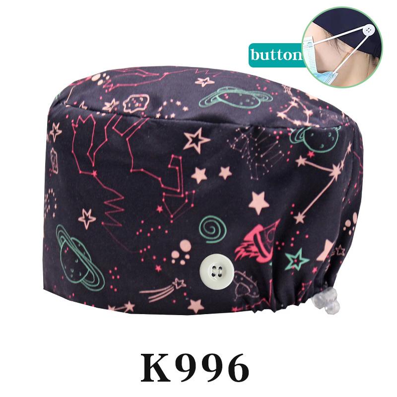 Cartoon Printed Nursing Caps Men Women Medical Hats Adjustable Long Hair Pet Dental Clinic Doctors Scrub Hat