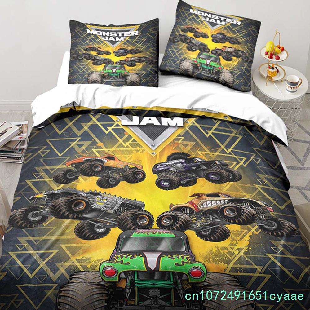 Monster Truck Bedding Cartoon Gift Twin Bedding Set 3 Piece Comforter Set Bed Duvet Cover Double King Cover Home Textile