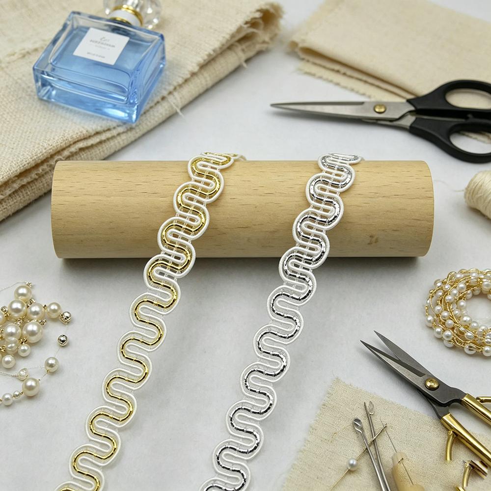 5 metri/16,4 piedi per confezione 1,0 cm pizzo cucito ricamo passamanerie nastri dorati tenda accessorio curvo artigianato fai-da-te fatto a mano decorazione reggiseno abiti