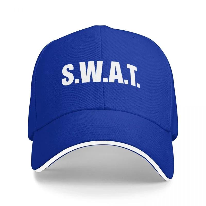 SWAT Logo Baseballkappe Schwarz und Weiß Verstellbare Mütze für Unisex und Damen Taktischer Stil Streetwear Accessoire