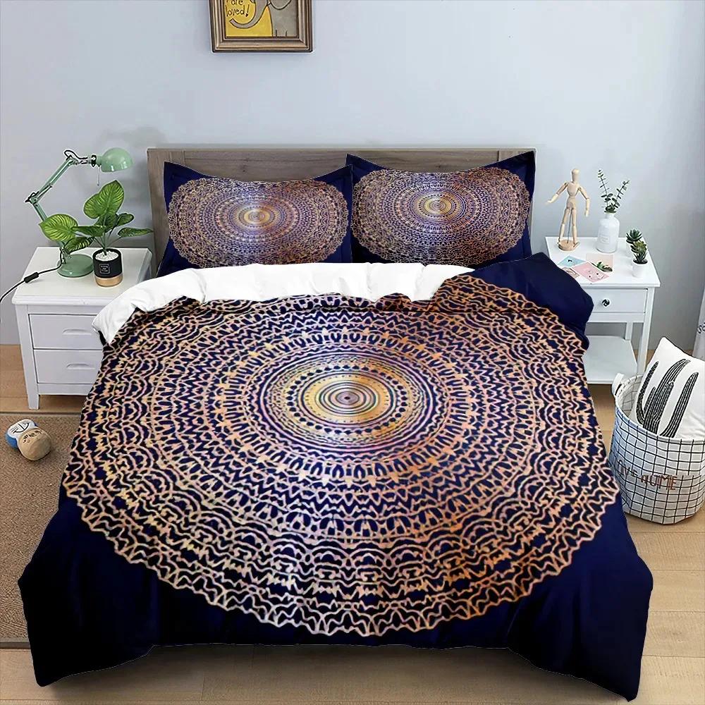 Set cuvertură de pilota Mandala King Queen Twin Full Size Moon Sun Eye Boho Chic Floral Poliester Husă de pilota pentru copii și băieți Set de lenjerie de pat