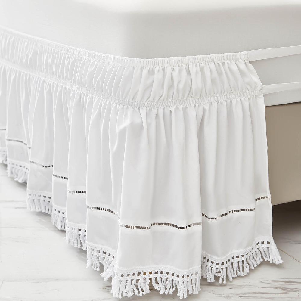 Practical Elastic White Fringed Bed Skirt Ruffled Stretchable Bedspread Dust-proof Romantic Bed Cover Hotel