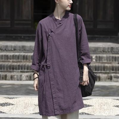 Women Chinese Style Shirts Tops Stand Long Sleeve Button Blouses Autumn Solid Color Women Shirts