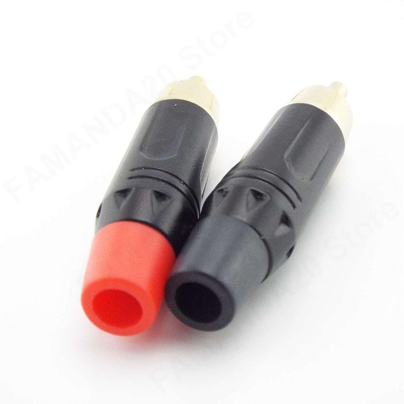 RCA Male Plug Connector Gold Plating Adapter Pigtail Speaker for 6MM Audio Cable Black Red Color