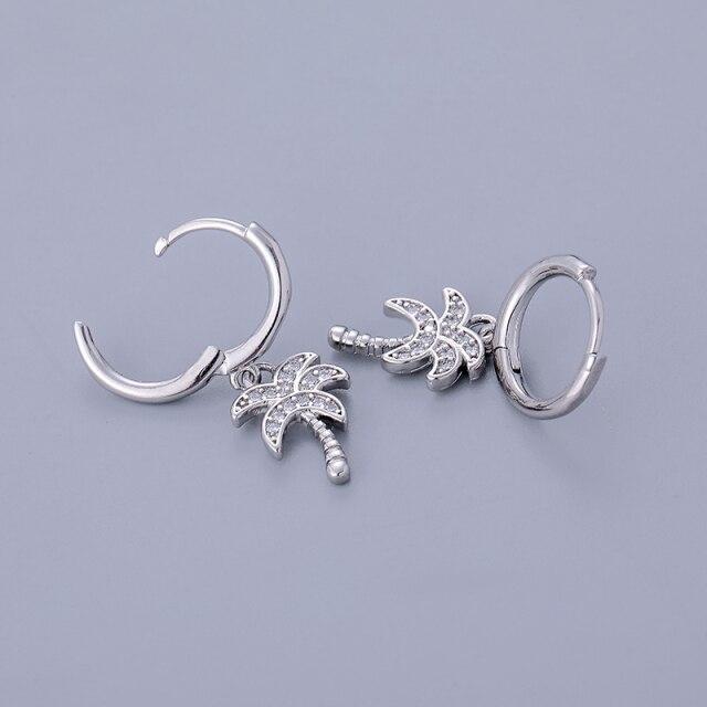 925 Sterling Silver Pave Zircon Coconut Tree Hoop Earrings Female Golden  Selling Korean Jewelry