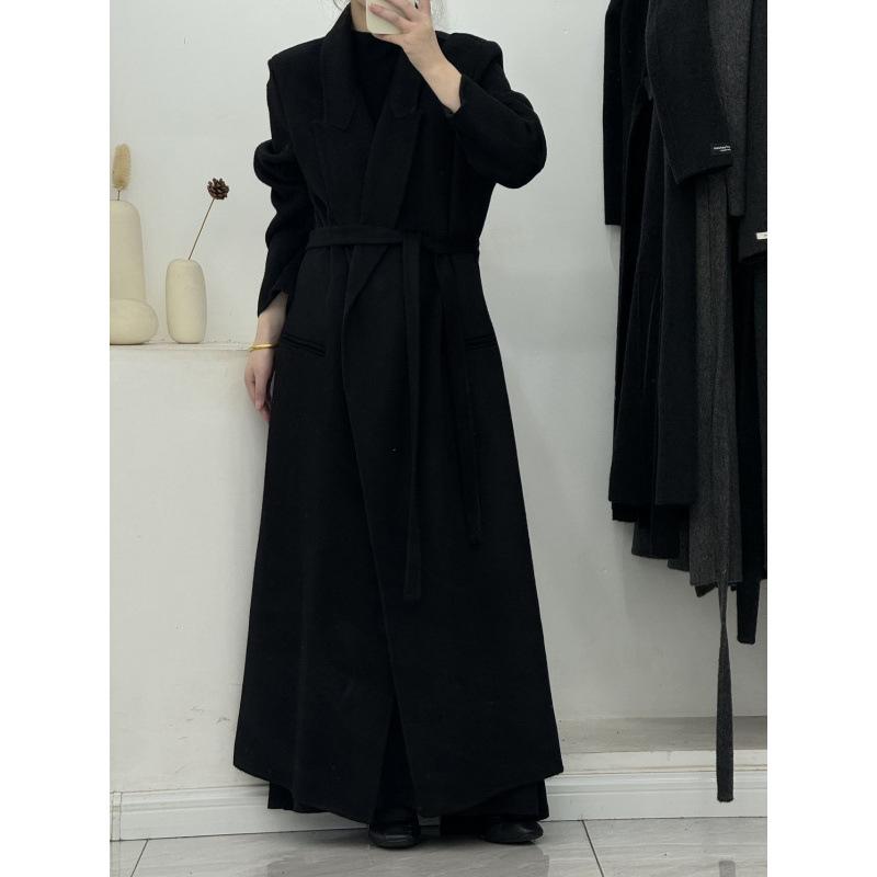 Bathrobe Style Front Shoulder Double-sided Wool Coat Winter Extended Over-knee Belt Long Hair Thickened Woolen Coat