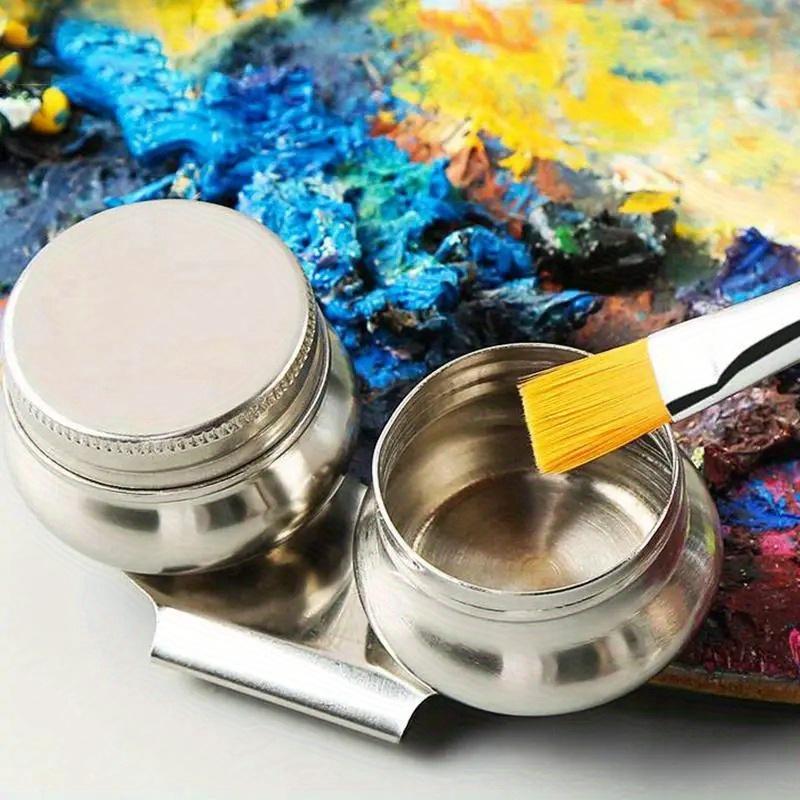 2Pcs Oil pot Palette Stainless Steel Drum Painting Palette Oil Paint Pot Single Double Hole Dipper Art Painting Supplies