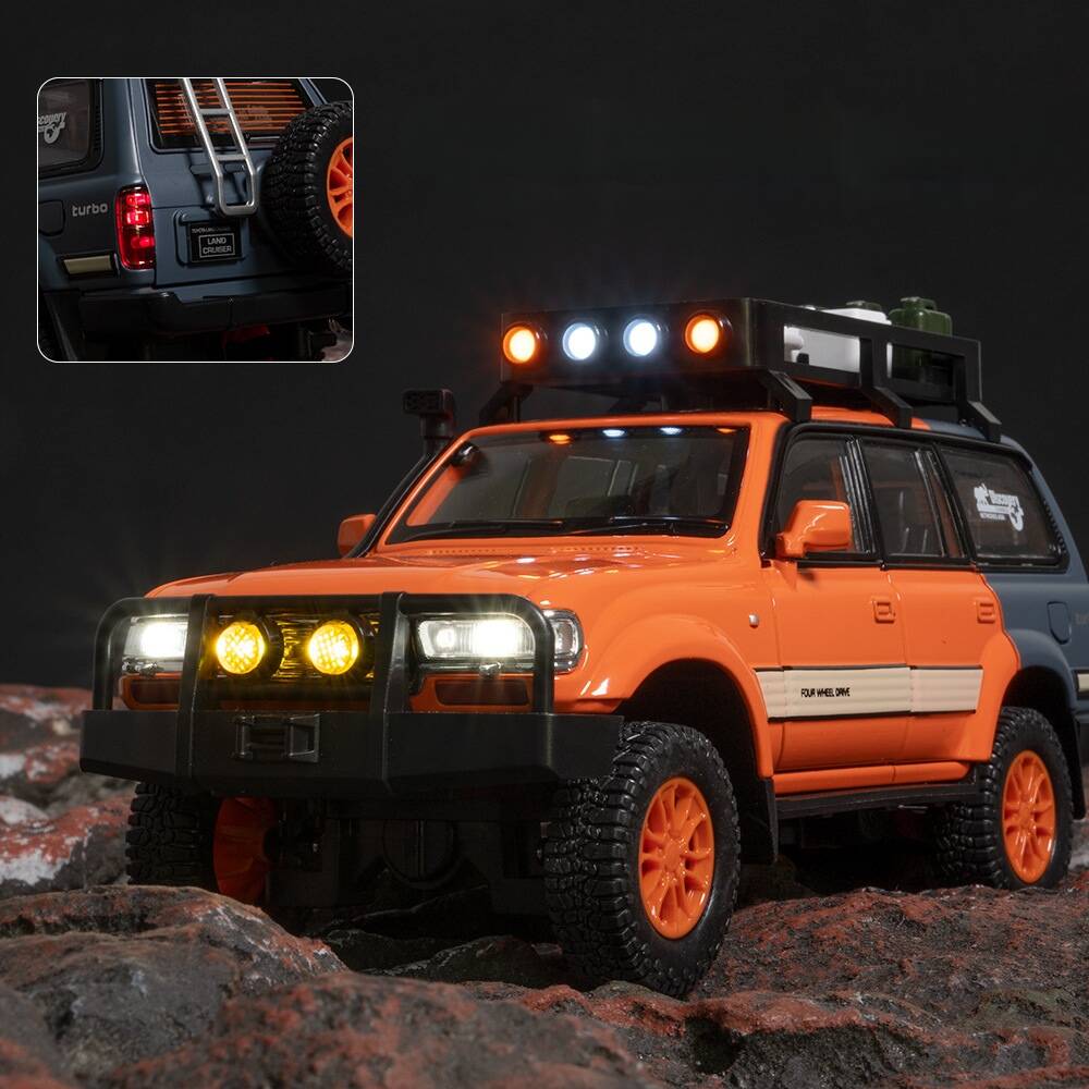 Toyota Land Cruiser 80 Off-Road SUV Simulation Diecast & Toy Vehicles Sounds & Light Pull Back Car 1:24 Alloy Collection Model