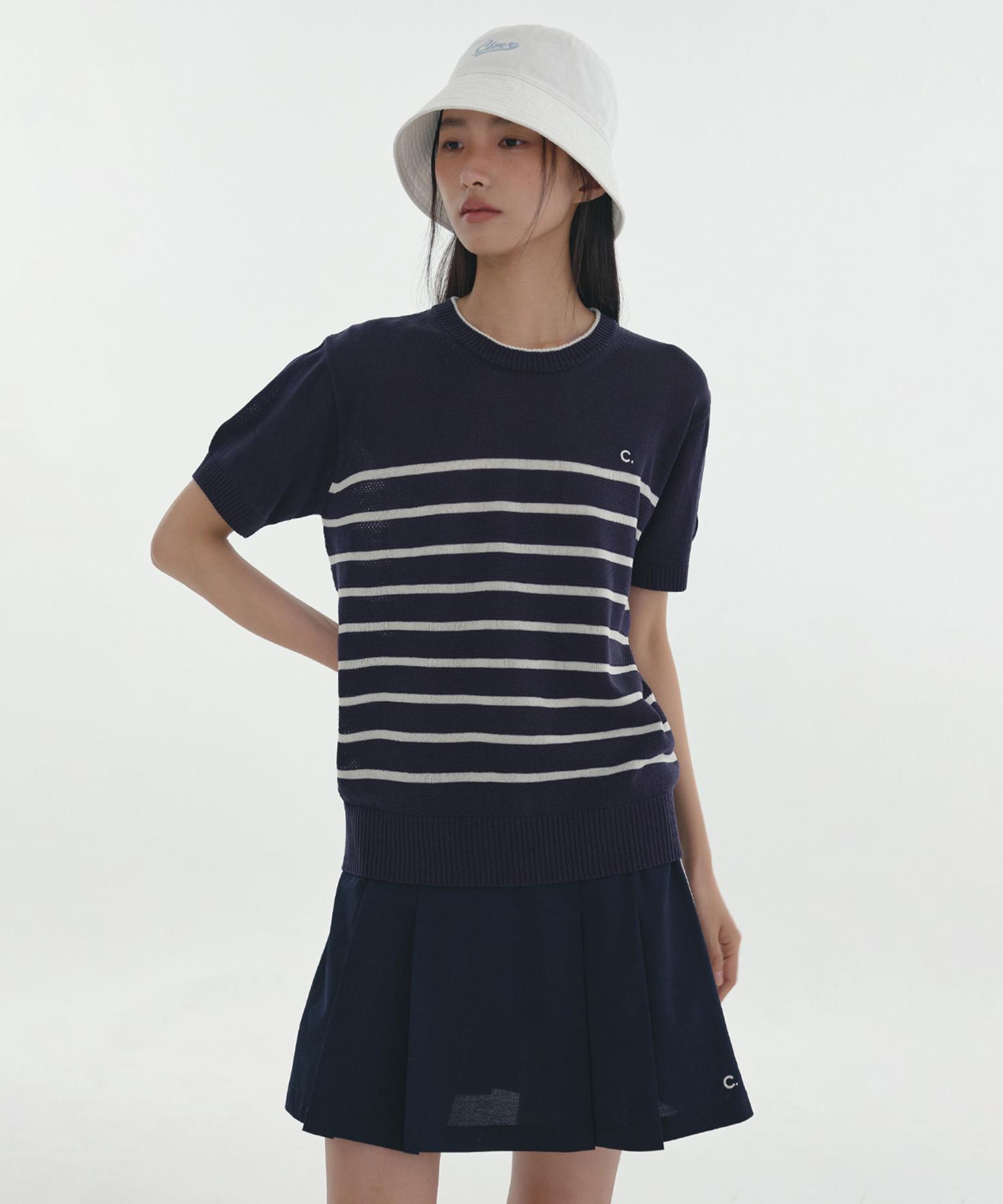 Clove [24Ss Clove] Stripe Round Neck Knit (Navy) Navy/Free