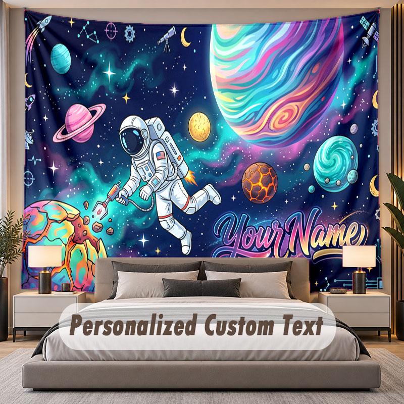 Astronaut Space (126) Theme Personalized Tapestry Custom Name Text Wall Hanging Tapestry Home Background Decoration