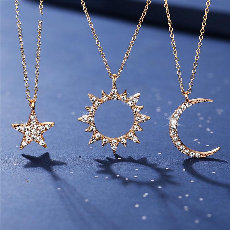 Collana Pendente Cristallo Oro Moda Luna Stella Sole Choker per Donne Ragazze 2021 Personalizzato Regalo Migliore Amica