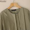 ZANZEA Women Casual Round Neck Solid Color Short Sleeve Blouse