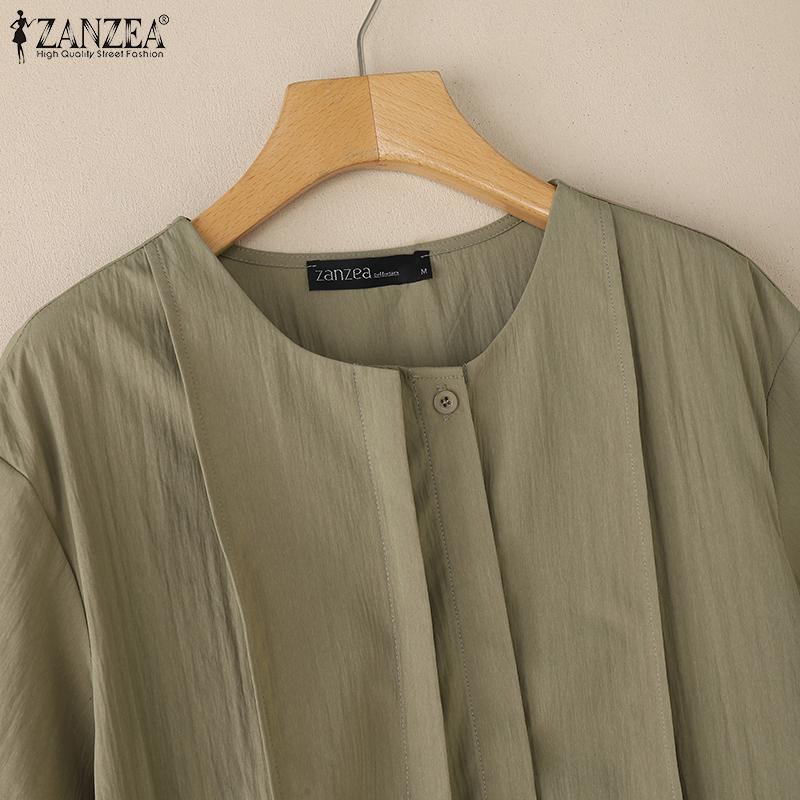 ZANZEA Women Casual Round Neck Solid Color Short Sleeve Blouse