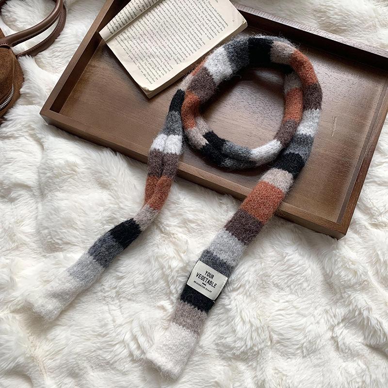 Scarf women's winter high-end sense new contrasting color stripes narrow scarf scarf scarf