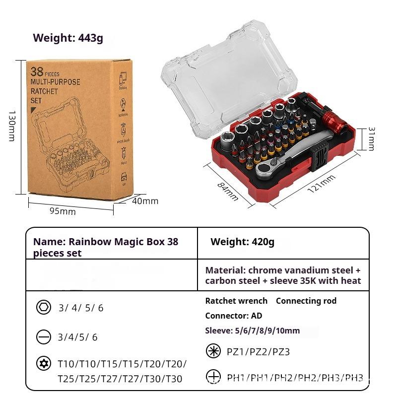 38pcs Precision Screwdriver Socket Multifunctional Industrial Grade Ratchet Wrench Set