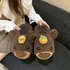 Wear Home Warm Fluffy Slippers Cute Cartoon Bear Orange Cotton Slippers Female 2025 Autumn and Winter
