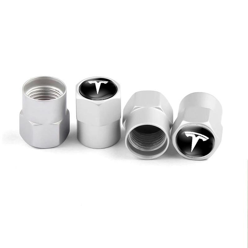 AKZ1 4Pc/set Car Styling 3D Wheel Tire Valve Stem Caps Auto Accessories For Tesla Model 3 Model S Model X Model Y Cybertruck Roadster