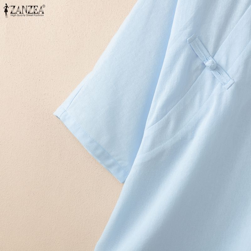 ZANZEA Women Casual Round Neck Solid Color Loose Half Sleeve Blouse