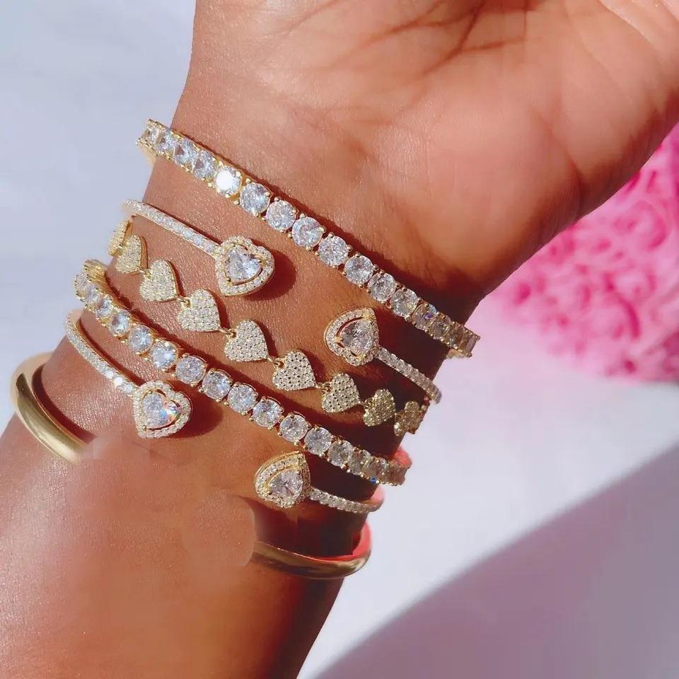 Iced Out Bling Beaded CZ Heart Bracelet for Women