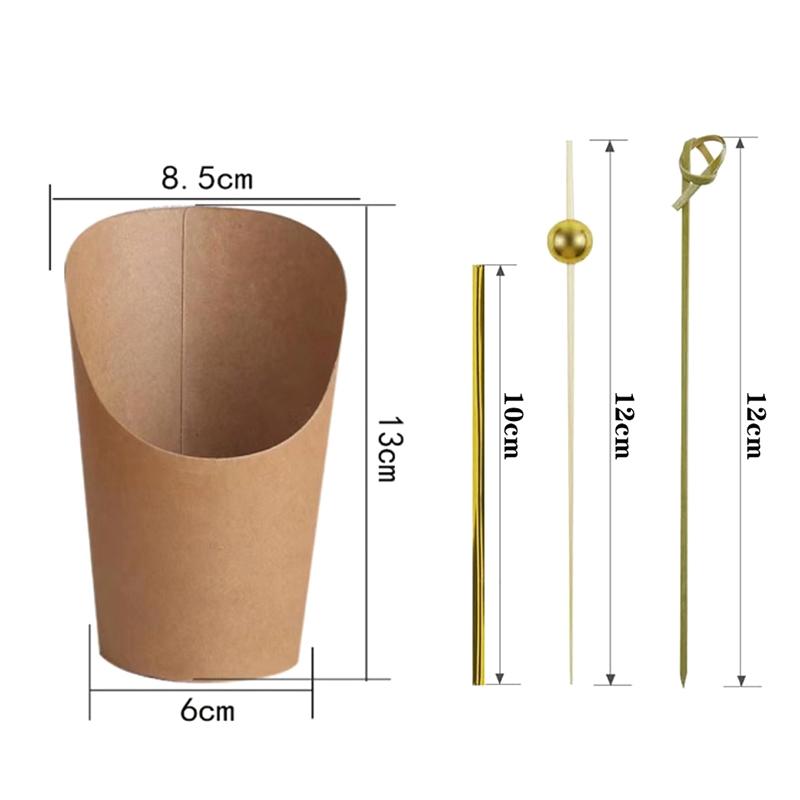 1 Set 14Oz Disposable Charcuterie Cup With Bamboo Cocktail Picks Gift Bag Ties French Fry Holder Snack Appetizer Paper Cup Kit
