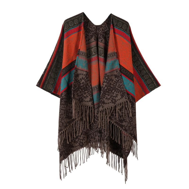 Mantella Poncho Aperta Davanti con Stampa Paesaggistica Lavorazione a Maglia Spessa Calda Coperta da Viaggio Sciarpa Avvolgente