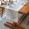 Sturdy Stitched Table Runner Floral Embroidered Runner Elegant Dining Cover White Rustic Soft Fabric with Tassels for Home Wedding Bridal