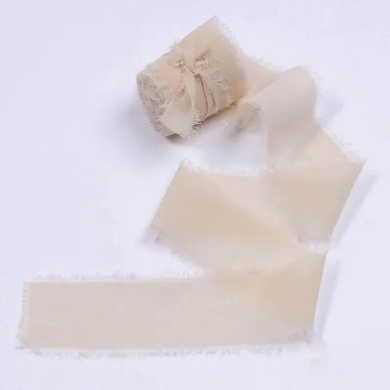4CM*5M Handmade Frayed Edged Satin Chiffon Silk Ribbon For Wedding Invitation Wrapping Bouquets Birthday Party Decorations Gifts