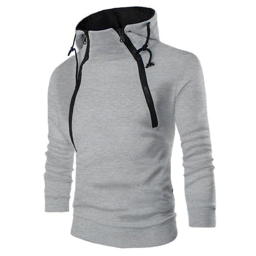 Men's Hoodies Long Sleeve Sweatshirts  Top Jacket Zipper Hooded Pullover High Neck Coat Black Sweater Plus Size