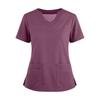Women's Short Sleeved Solid Color V-neck Buttonable Side Slit Top T-shirt