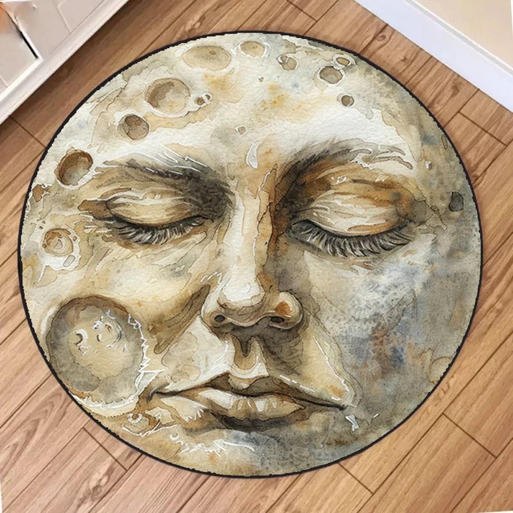 Cute Sun Moon Round Carpet Funny Expression Circle Children Play Mat Living Room Decoration Home Bedroom Sofa Hallway Area Rugs