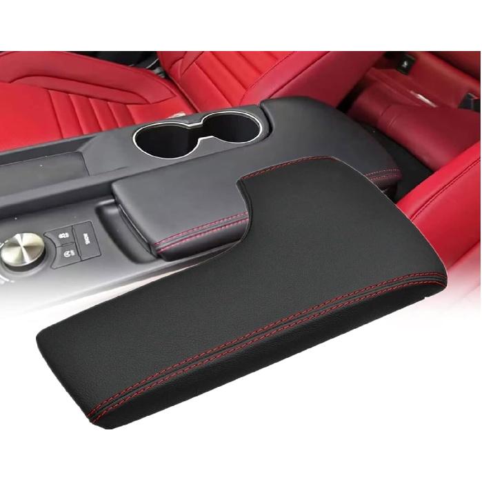 GXARTS Car Armrest Cover Leather Center Console Black Red Suture Lid Armrest Cover Compatible with Lexus IS250 IS350 2014 2015 2016 2017 (Leather Red Suture