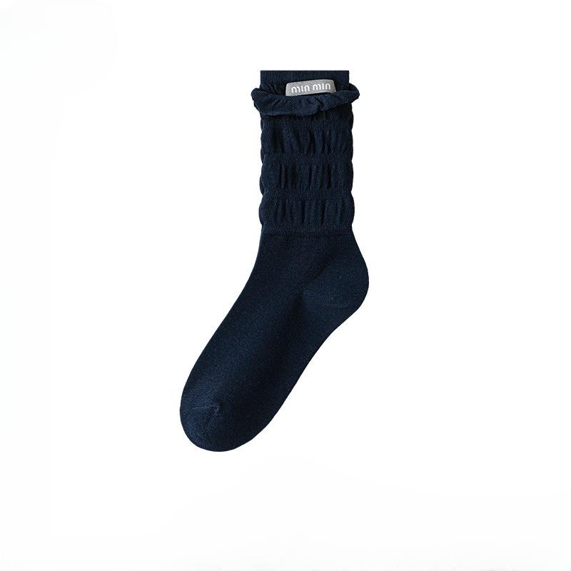 Female Autumn and Winter Trend Cloth Label Boneless Bubble Mouth Tube Stack Socks