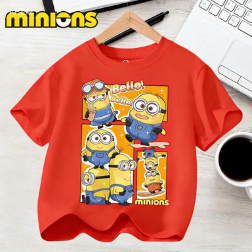Kids Summer Cute Minions Cartoon Animation Print T-shirt for Outdoor Travel Girls Boys Casual Sports Short Sleeve