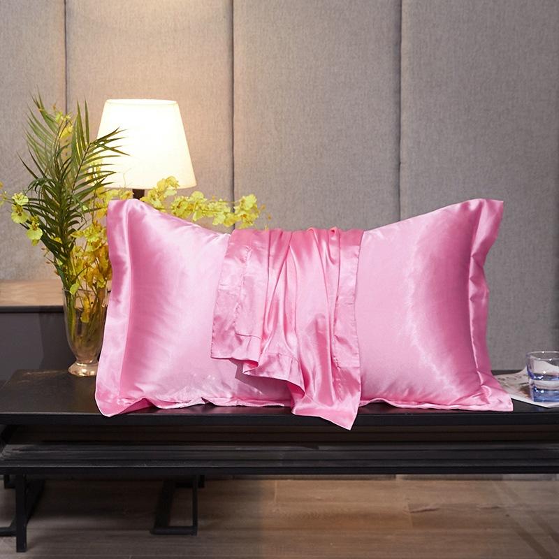 Solid Color Double-sided Silk Pillowcase Mulberry Silk Ice Silk Beauty Pillowcase Single Silk Wide-edge Pillowcase