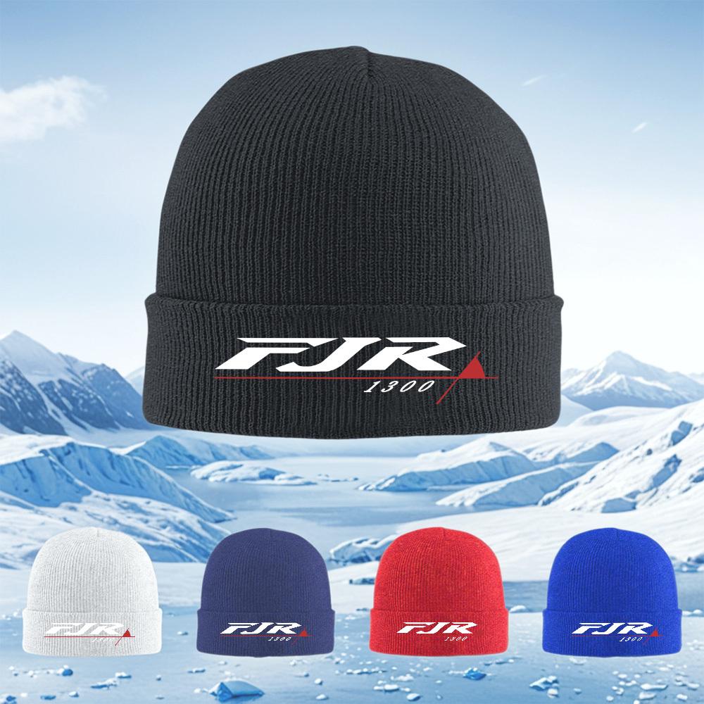 White FJR logo 1300 design red bar black background Men Women Unisex Knitted Hat Beanie Pullover Cap Winter Thermal Warm Christm