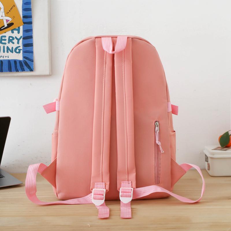 Elementary Solid Color School Bag Girls Large Capacity Canvas Backpack Set College Style Backpack
