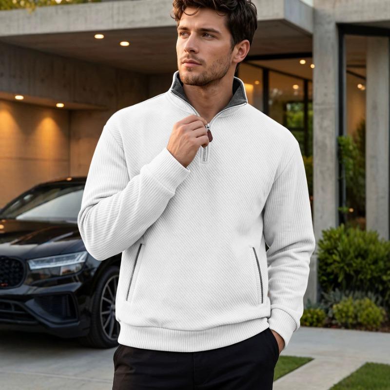 Men S Jacquard Stand Collar Pullover Sweatshirt With Zipper Pocket