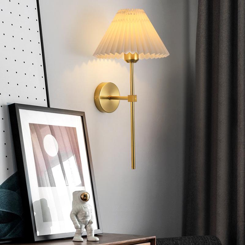 Modern Pleated Lampshade Wall Lamp Bedroom Bedside Lamps Bathroom Mirror Headlights Hallway Balcony Entrance Lighting Wall Light
