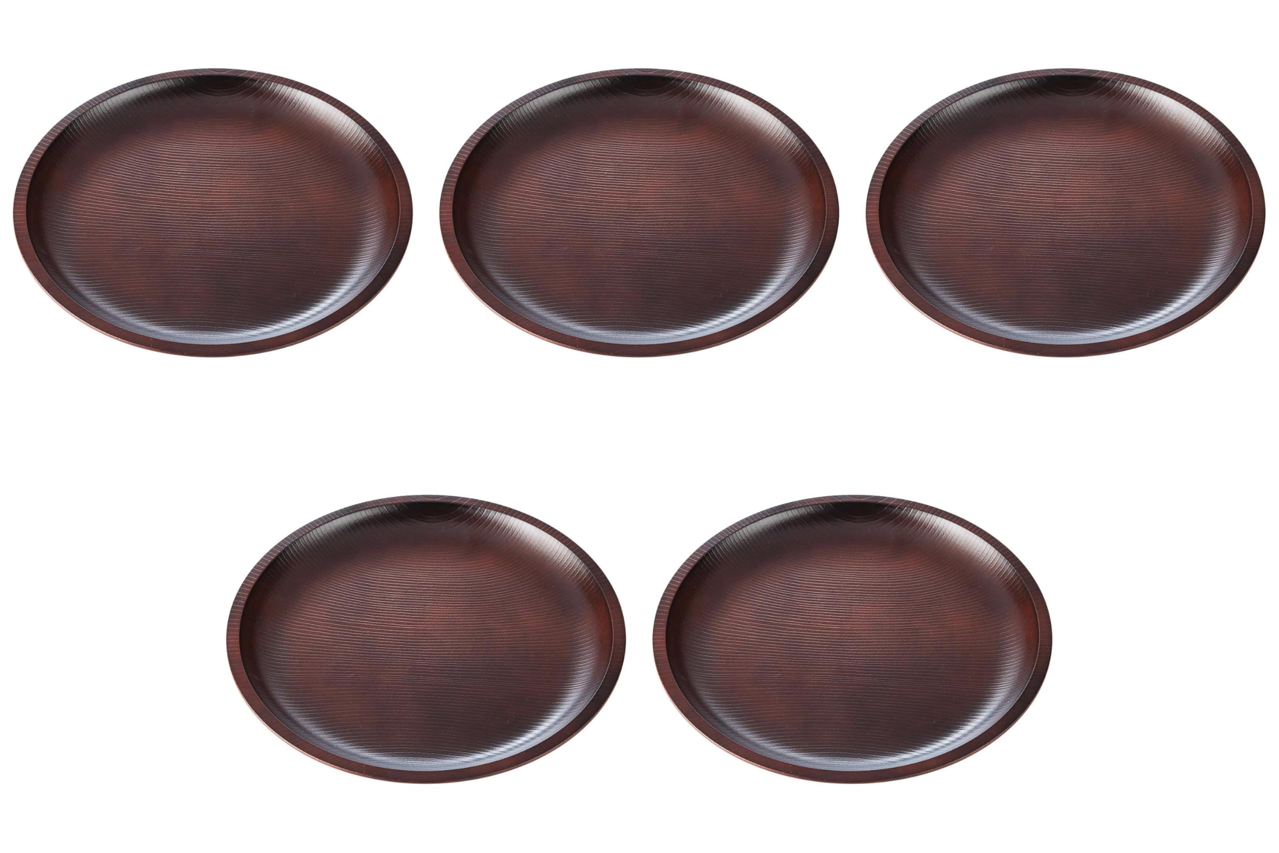 

Set of 5 Brown Carved Wooden Plates x Wooden Setomonohonpo [18 2.8 cm] Plates,
