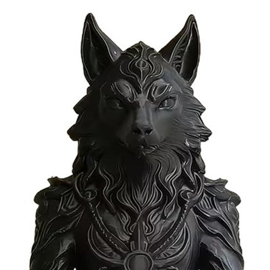 Yousheng 3D Printed Gothic Werewolf Meditation Statue, Zen Beast Warrior Sculpture with Round Base, Matte Black Fantasy Desk Decor, Unique Gift for