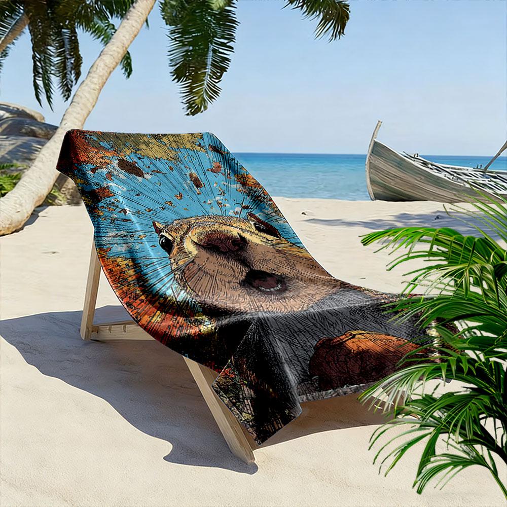 Squirrel's Autumn Surprise Print Beach Towel, Quick Drying, Suitable for Travel, Outdoor Sports, Jogging, the Beach and Swimming, Gift